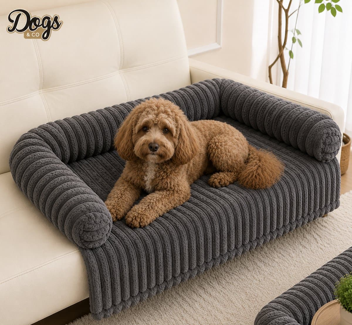 Hondenmand voor op de Bank – Corduroy Antraciet – Luxe Bankbeschermer – 100 x 85 cm – Maat L – Dogs&Co