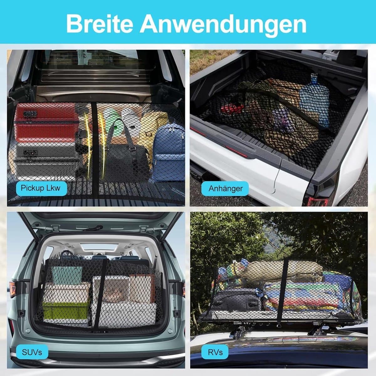 Laadruimtenet - Kofferbak organizer - Spullen veilig vervoeren - Super-elastisch gaas - 120x120 cm - Zwart