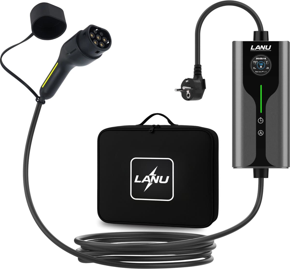 Mobiele thuislader Type 2 - 10 Meter - IP65 Waterdicht - opladen vanaf stopcontact EU - 6A/16A - 1 Fase - laden uitstellen functie - Inclusief draagtas