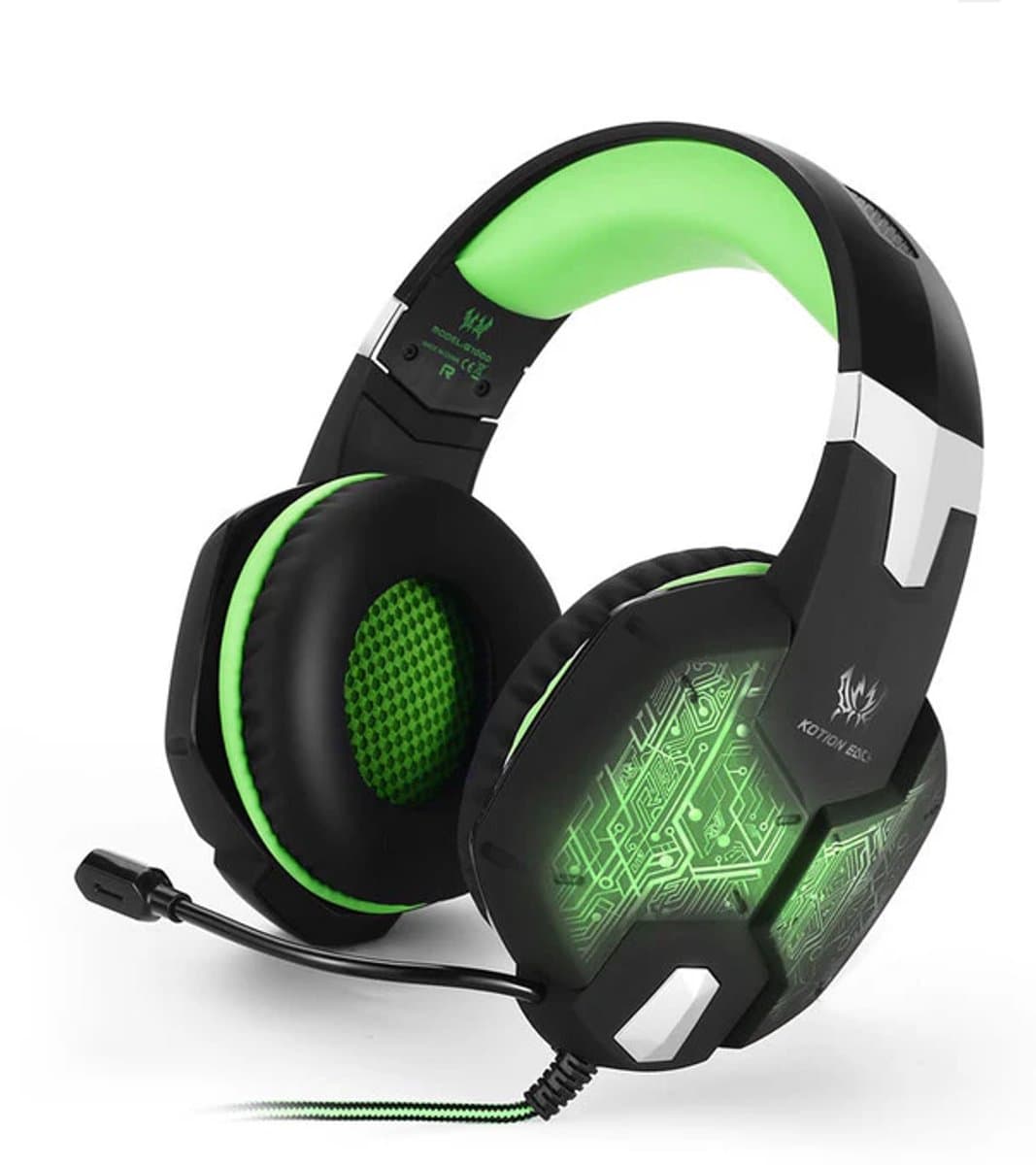 Elementkey ApexWave2 Gaming Headset – 50mm Drivers – Noise Reduction Microfoon – LED Verlichting – Volume & Mute Control – 3.5mm + USB – Zwart/Groen