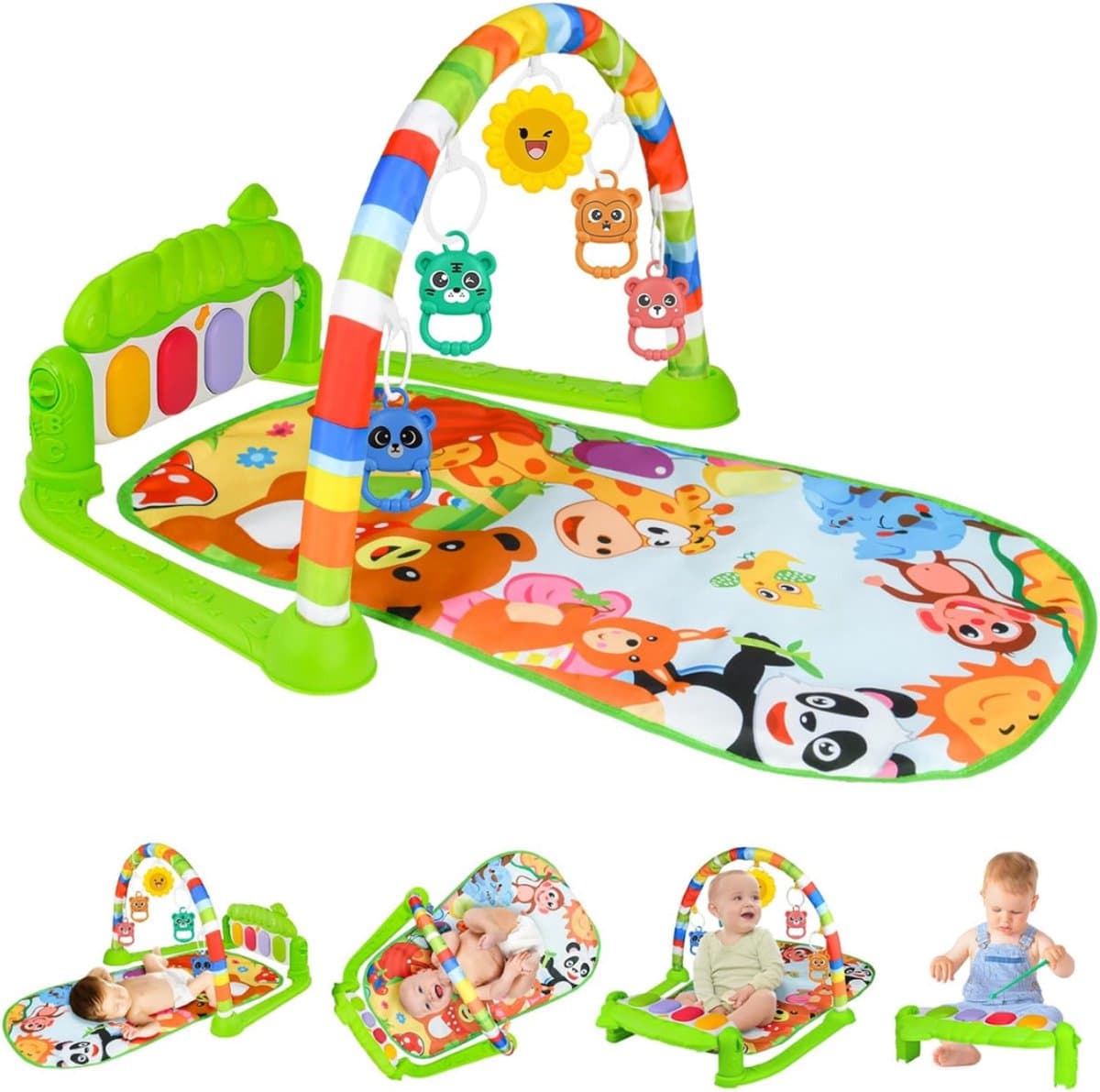 DYNA® Speelkleed Baby met Boog - Speelkeed Baby Educatief - Speelmat met Boog - Liggen Spelen en Zitten - Leerzaam Spelen- Groen- 37cm x 30cm x 10cm; 640 g