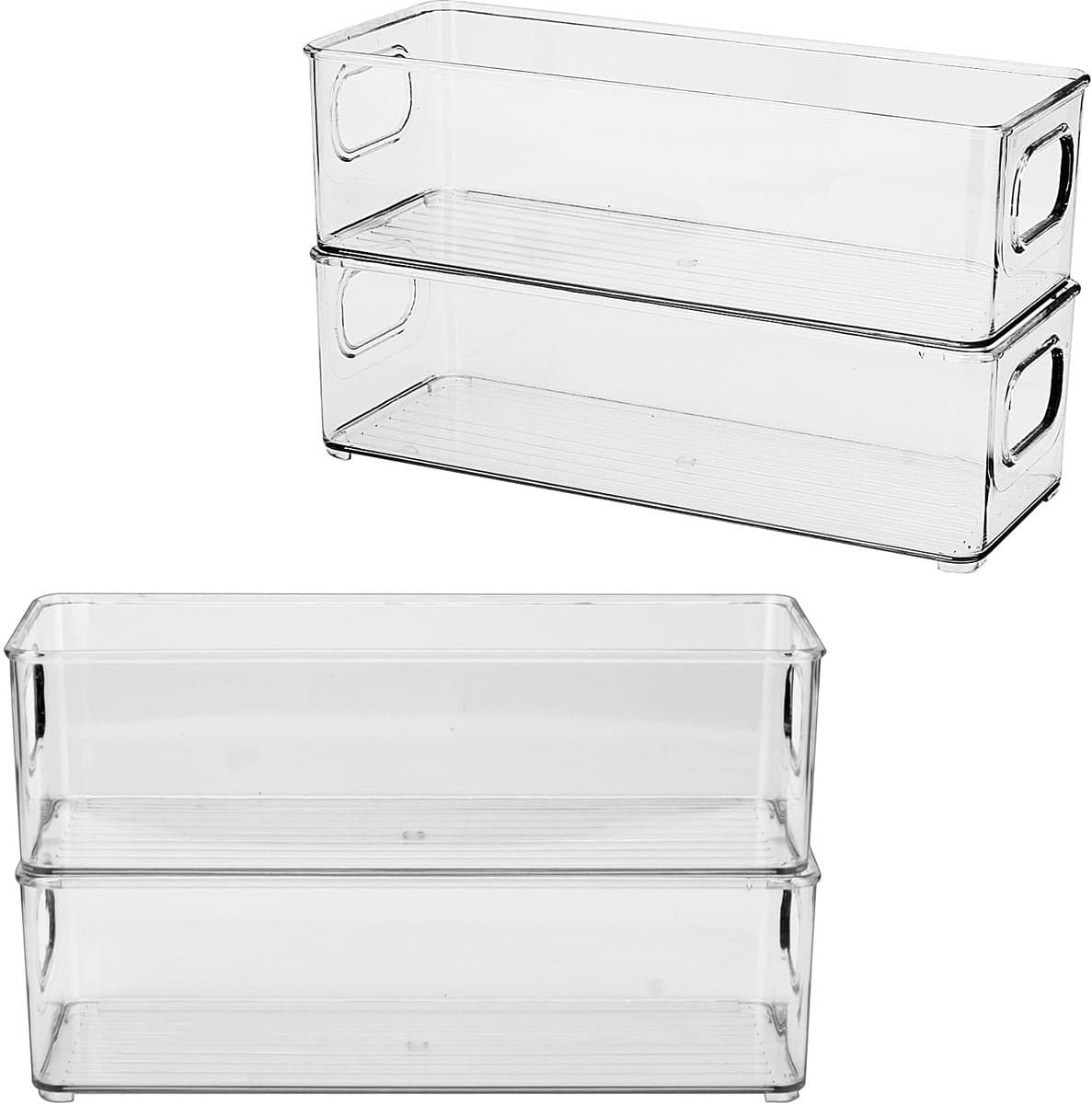 Dailygoods- Koelkastorganizer stapelbaar - Opbergbox set van 4 - Koelkastbox met handvat - Keukenorganizer - Hoogwaardig kunststof - 25,5 x 10 x 7,6 cm - Opbergdozen
