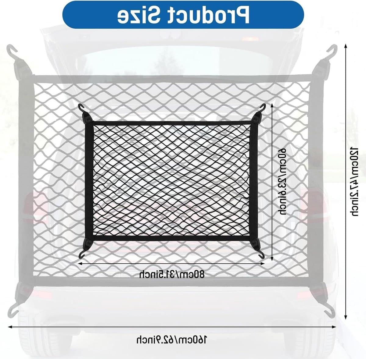 Bagagenet Auto - Kofferbak Net - Lading Beveiligen - Duurzaam Nylon - 80x60cm - Zwart