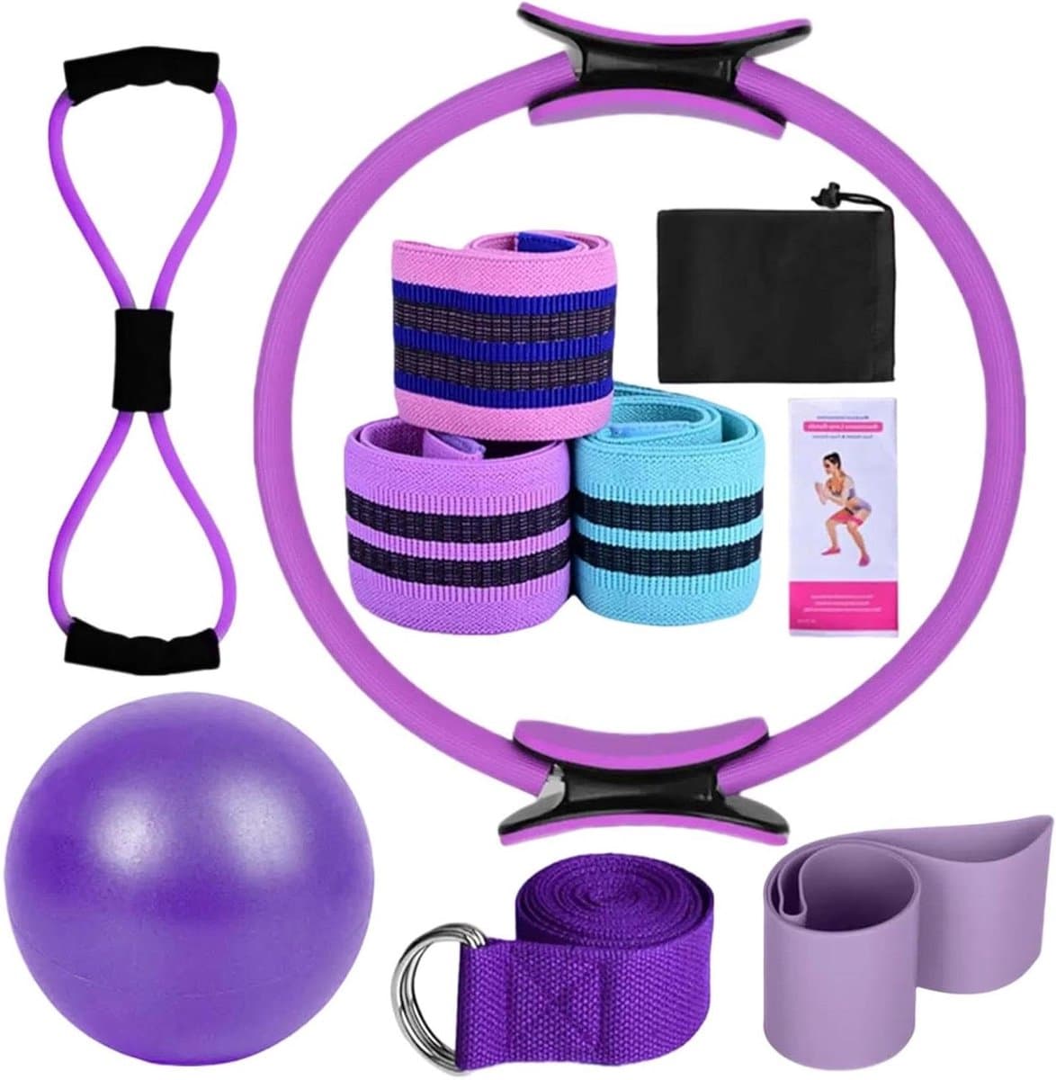 Pilates Ring Set - Yogabanden Trainingsaccessoires - Spierversterking Thuis - Duurzaam Latex Materiaal - 37 cm Diameter - Paars