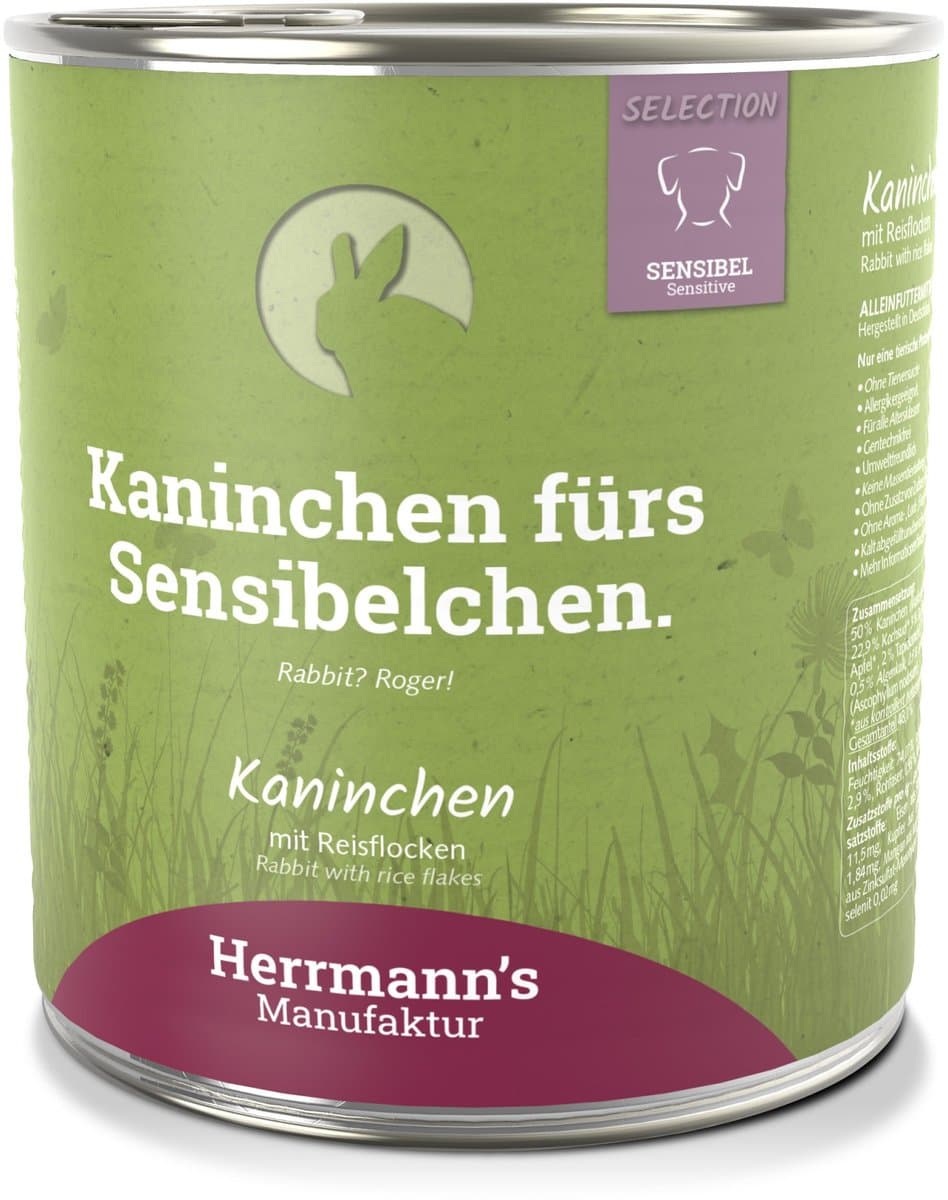 Herrmann's Sensitive Honden Natvoer - Konijn met Rijstvlokken - 6x 800 g