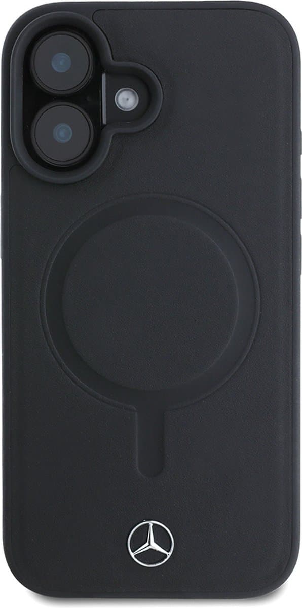 Mercedes-Benz Backcase hoesje geschikt voor iPhone 16 - Effen Zwart - Leer