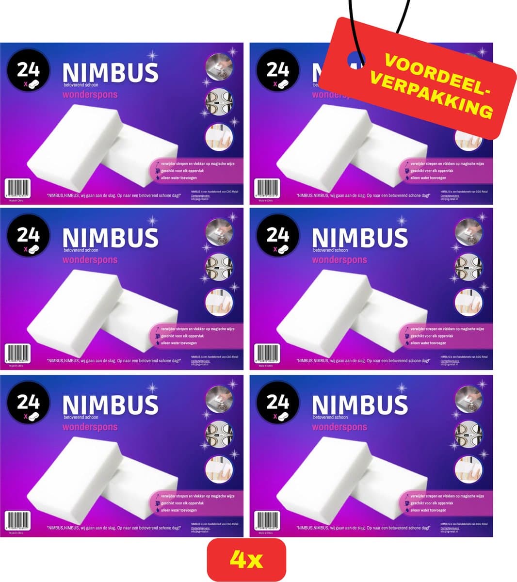 6x NIMBUS Wonderspons 6x 24 stuks - Melamine Spons - Extra Dik - Voordeelverpakking!