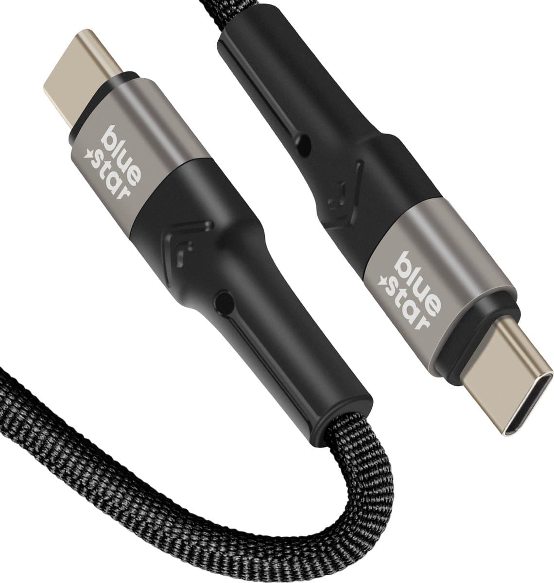 Bluestar, USB-kabel Stroomvoorziening 60W Nylon Gevlochten 2m, Zwart