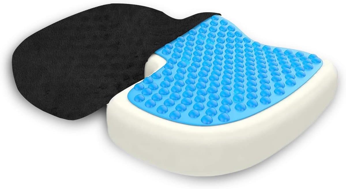 MELVRA Orthopedisch Zitkussen - Stuitje Kussen met Gellaag - Traagschuim - Ergonomisch - Voor Bureaustoel, Auto & Kantoor - Ademend & Pijnverlichtend - Zwart