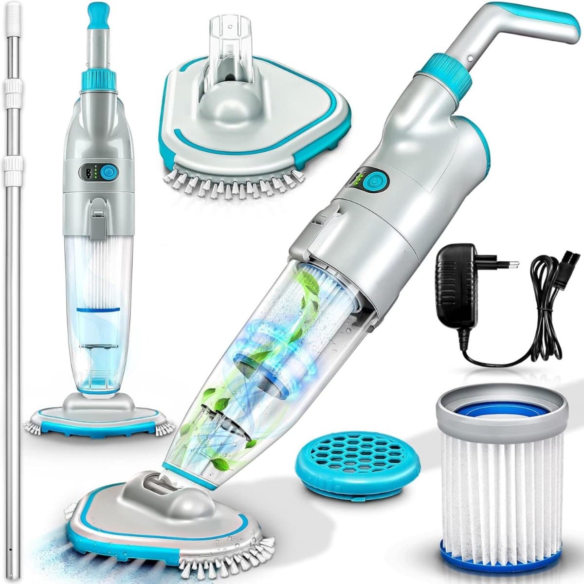 Florixa® Zwembadstofzuiger Elektrisch - Reiniger - Zwembadreiniger - Wit/Blauw- 30cm x 18cm x 88cm
