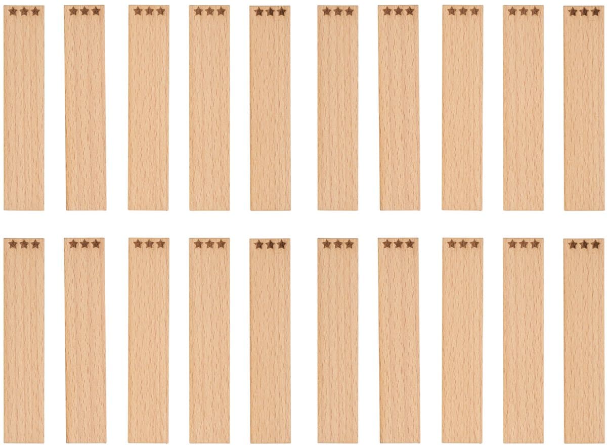 TopWosk - Houten Wicks - Sterren Gravure - 100x20x1 mm - 20 stuks