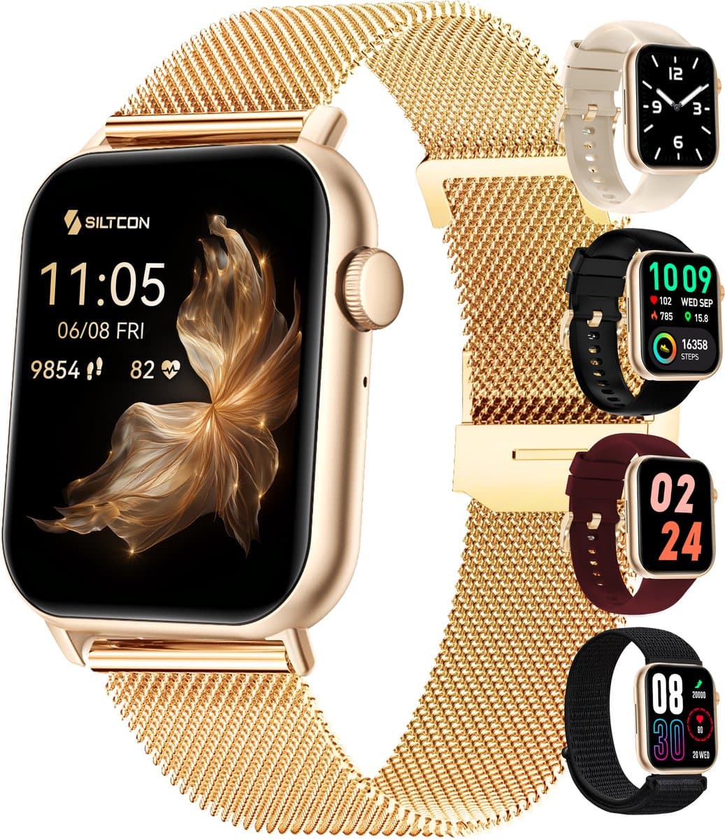 Siltcon® Seréa Smartwatch Dames - Horloge Dames - Stappenteller Horloge Dames - Hartslagmeter - Slaapmonitor - Saturatiemeter - Geschikt voor iOS/Android - AMOLED - RVS - Elke pols - Incl. 5 Bandjes