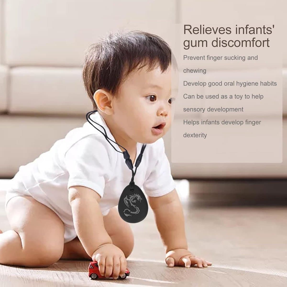 Kauwketting Baby - Tandenketting Sensorisch - Verlicht Tandjespijn - Zachte Siliconen Textuur - Drakenprint