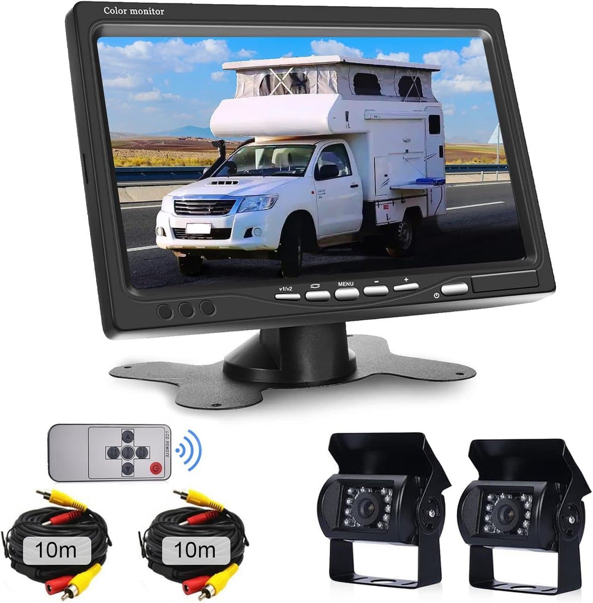 Achteruitkijkcamera Set met 2 Camera's en 7 Inch Monitor - Waterdicht en Nachtzicht voor Auto's en Vrachtwagens