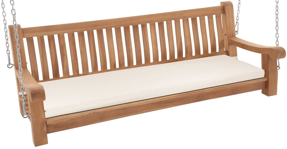 CLP Joyce Schommelbank - buiten - tuin - tuinmeubelen - teakhout - kussen - met armleuning en kettingen - tuinbank voor terras - 180 cm creme
