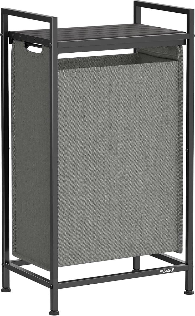 Furnstar Wasmand - Wasverzamelaar met plank - Wasbox - Afneembare waszak van Oxford weefsel - Metalen frame - 47L - 42 x 28 x 75 cm - Leigrijs Antracietgrijs