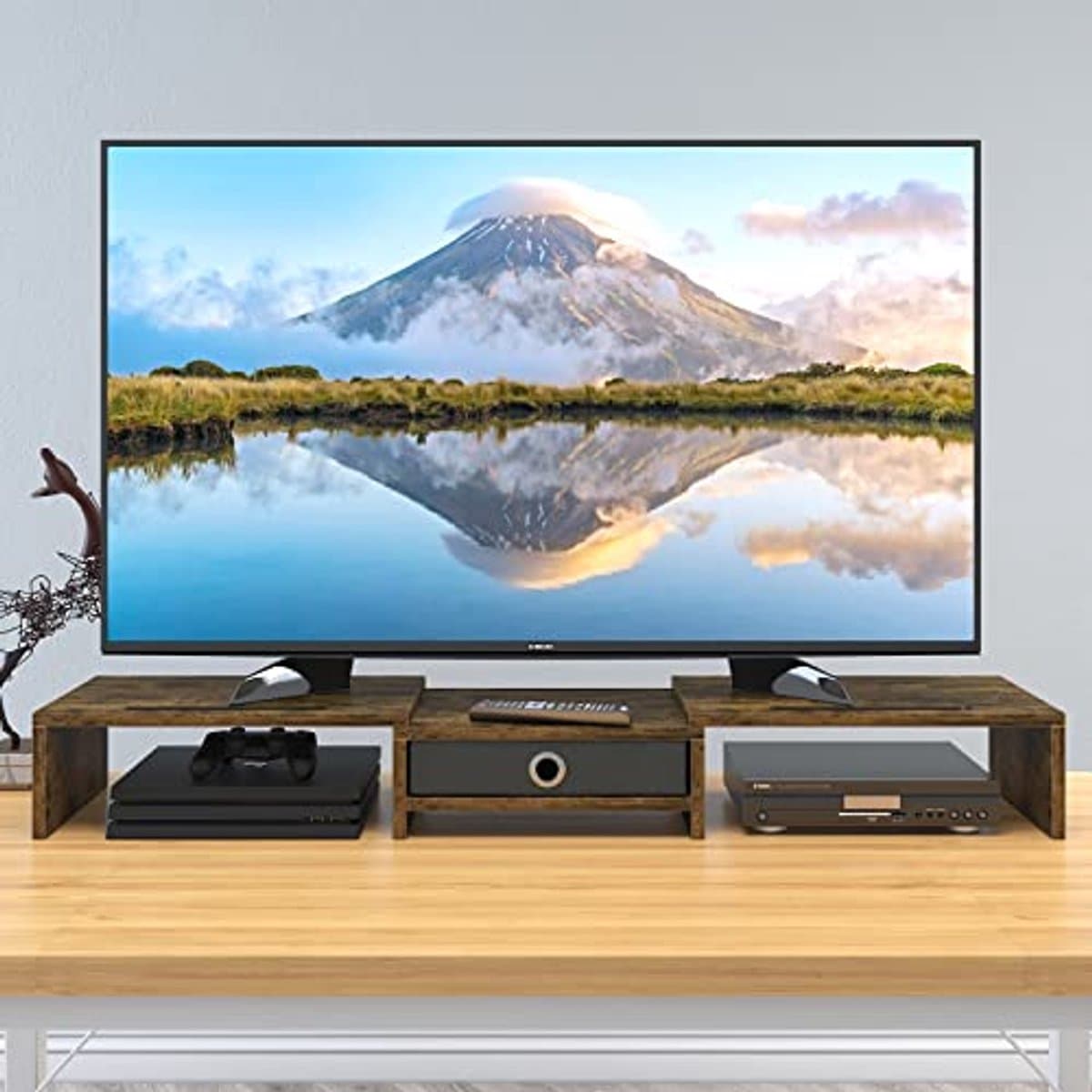 Dual Monitor Stand Riser met Tray – 3 Laags Computer Monitor Riser met Verstelbare Lengte en Hoek – Desktop Monitor Stand Riser Organizer