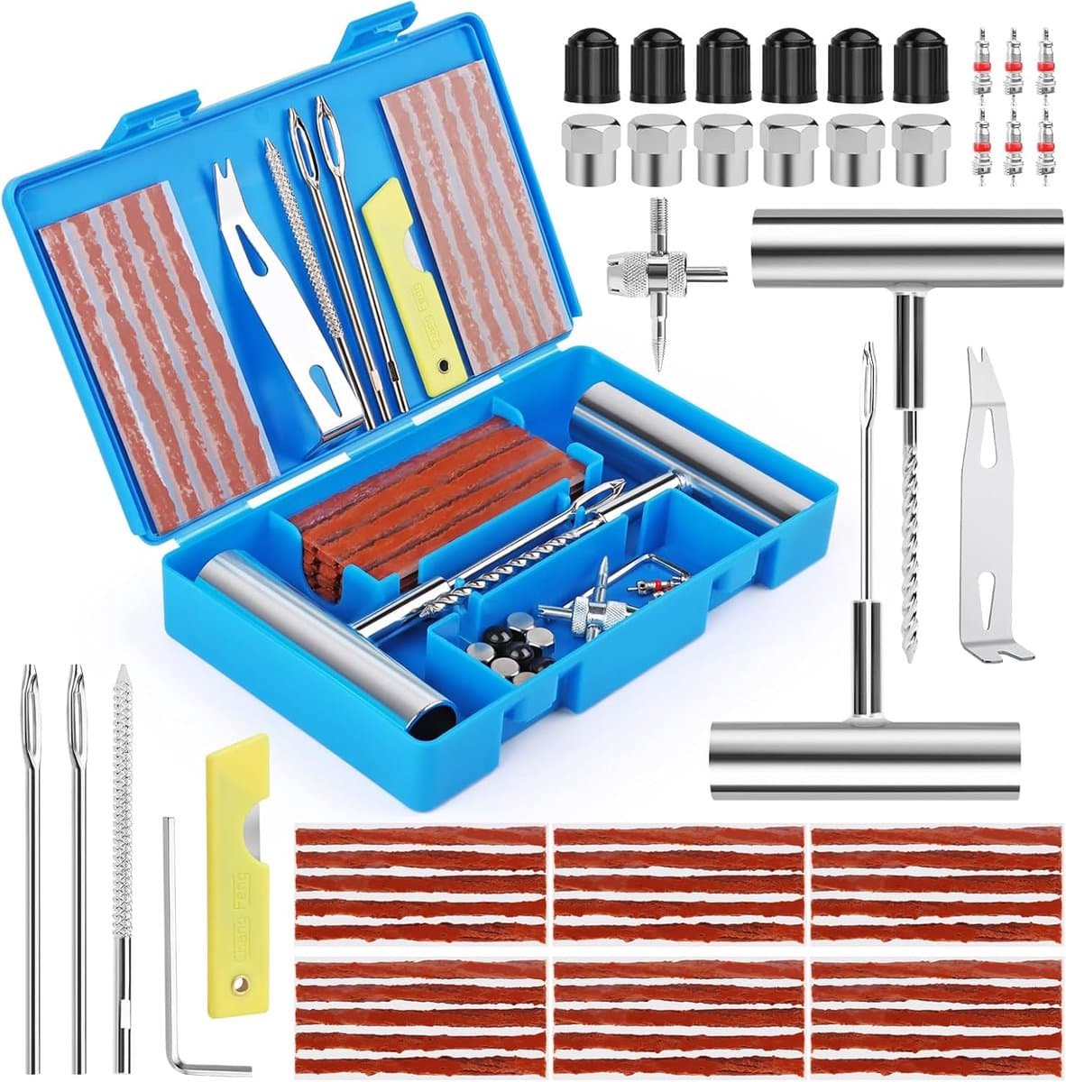 Bandenreparatieset 58-delig – Draagbare Reparatieset voor Autobanden, Motor, Tractor, Vrachtwagen, ATV & Camper – Complete Set voor Snel en Eenvoudig Banden Herstel - veilig en voorbereid op vakantie