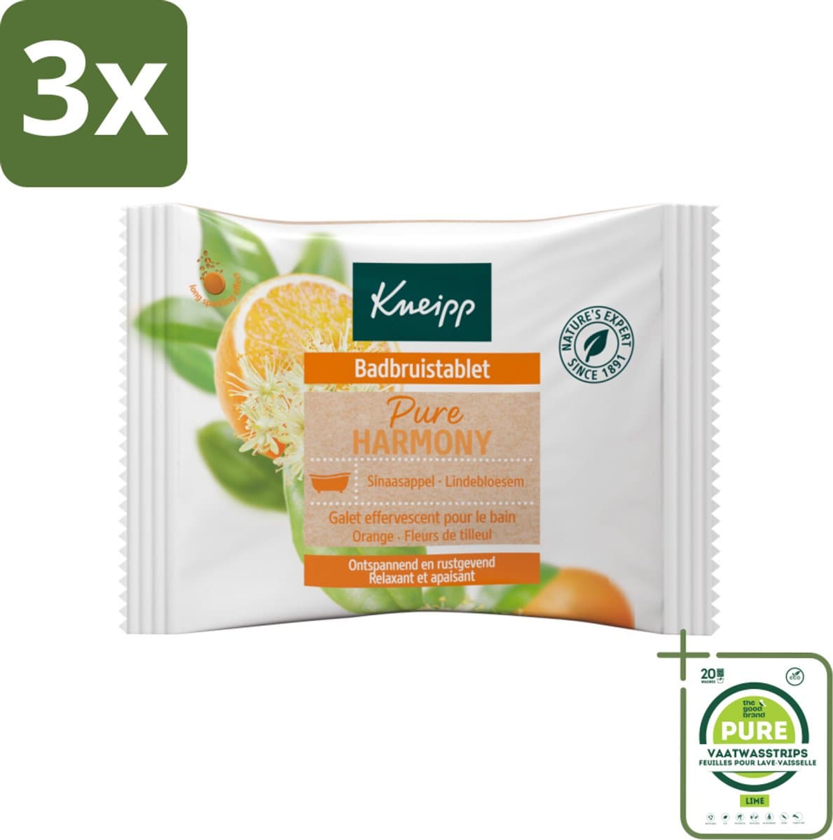 3 x Kneipp - Badbruistablet - Oranje lindebloesem - Grootverpakking - Badtablet - Badproduct - Oranje Lindebloesem - Ontspanning - Stressvermindering