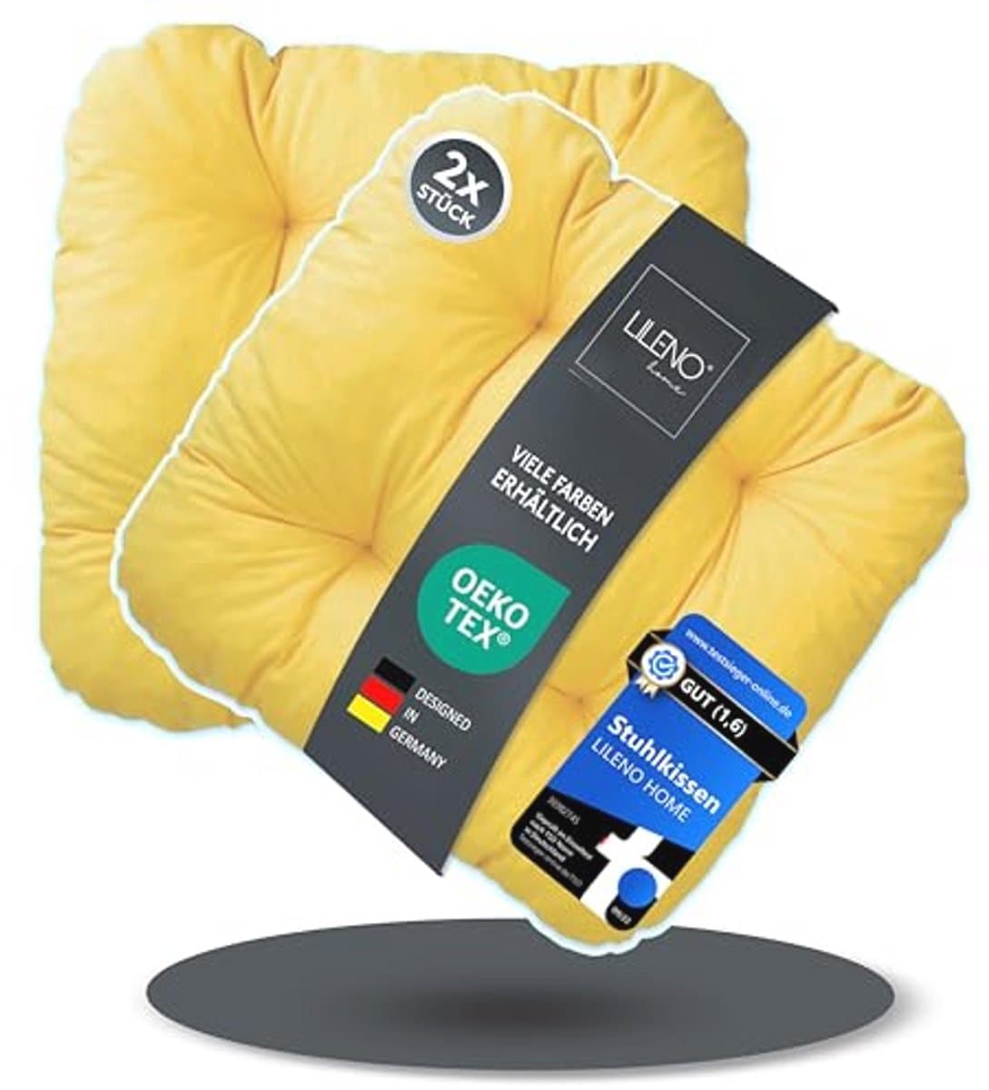 Set van 2 comfortabele zitkussens voor tuinstoelen en eetkamers, geel, 38 x 38 x 8 cm, UV-bestendig