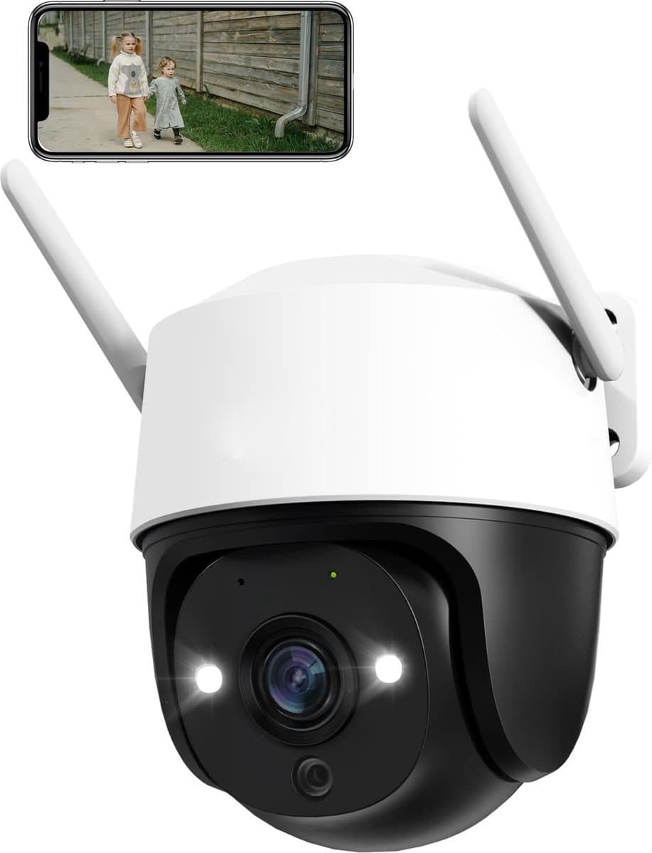360° Beveiligingscamera WiFi Outdoor - 2K (3MP) PTZ IP Camera - Kleur Nachtzicht tot 30M - AI Bewegingsdetectie - Slimme Tracking - IP66 Waterdicht - Tweeweg Audio - Sirene Alarm
