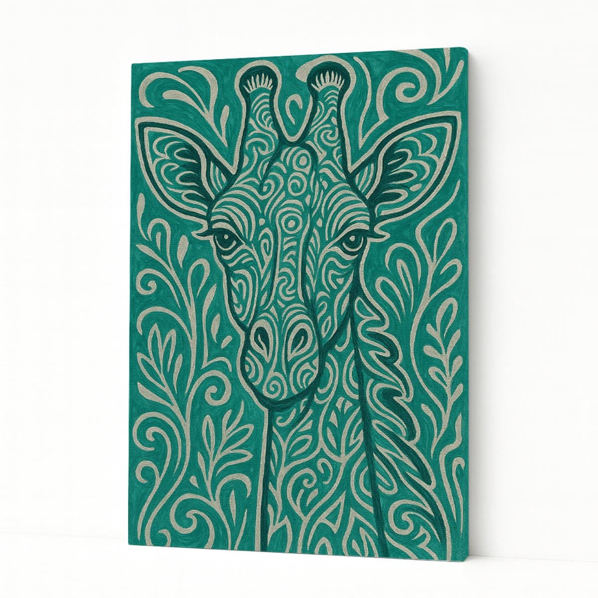 Giraffe met krulpatronen - Kunstobject - Canvas schilderij - 40x60 cm