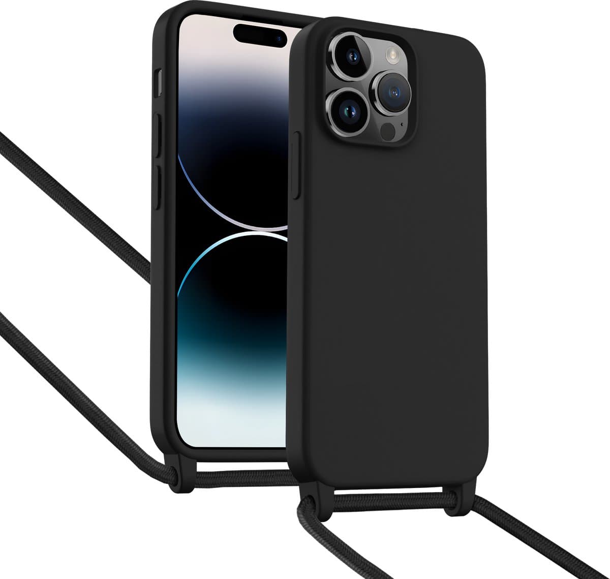 ShieldCase Hoesje met telefoonkoord (zwart) geschikt voor iPhone 14 Pro - Telefoonhoesje met koord - Beschermende case - Slanke cover