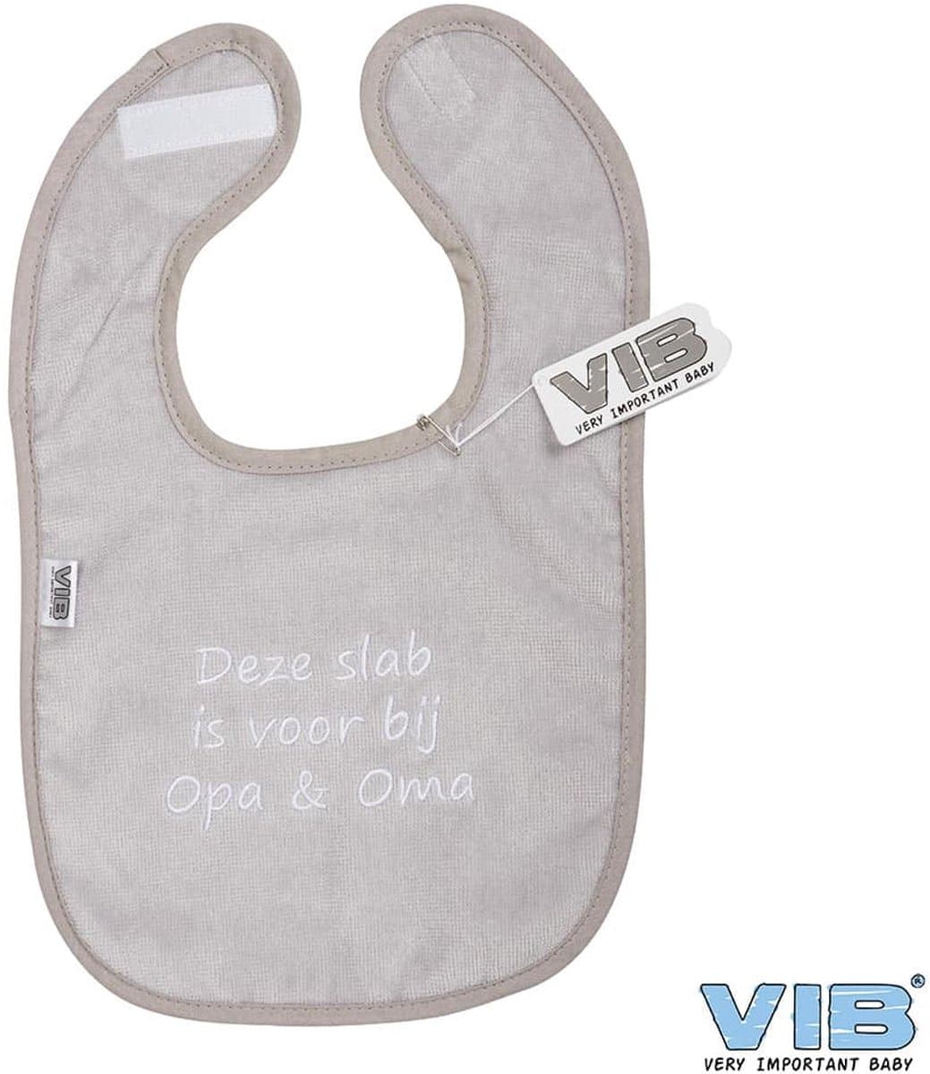VIB® - Slabbetje Luxe velours - Deze slab is voor bij Opa en Oma (Grijs) - Babykleertjes - Slabbetjes - zwangerschap aankondiging - baby aankondiging