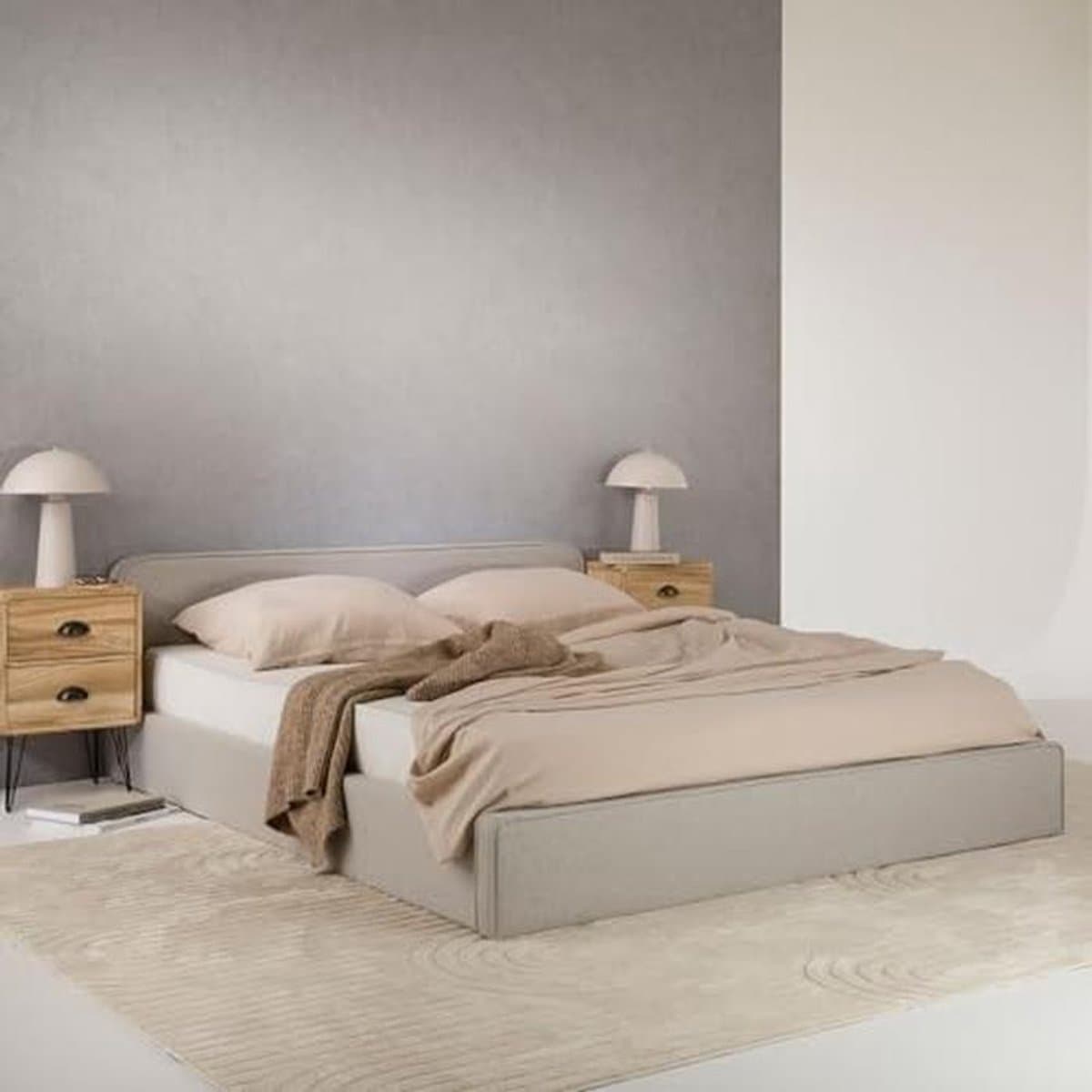 Lichtgrijs Tweepersoonsbed 140x200 cm - Modern Gestoffeerd Bed met Lattenbodem en Houten Frame