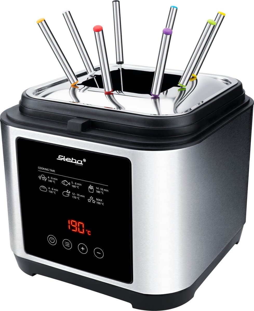 Steba DF150F - 2-in-1 Frituurpan en fonduepan - 2,5 liter - 8 fonduevorken - RVS