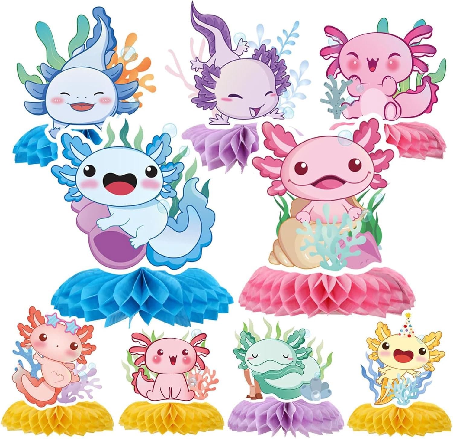 Axolotl feestdecoratie - 9 delen - kleurrijke dieren - vrolijke tafelversiering voor babyshower - ShopVlot