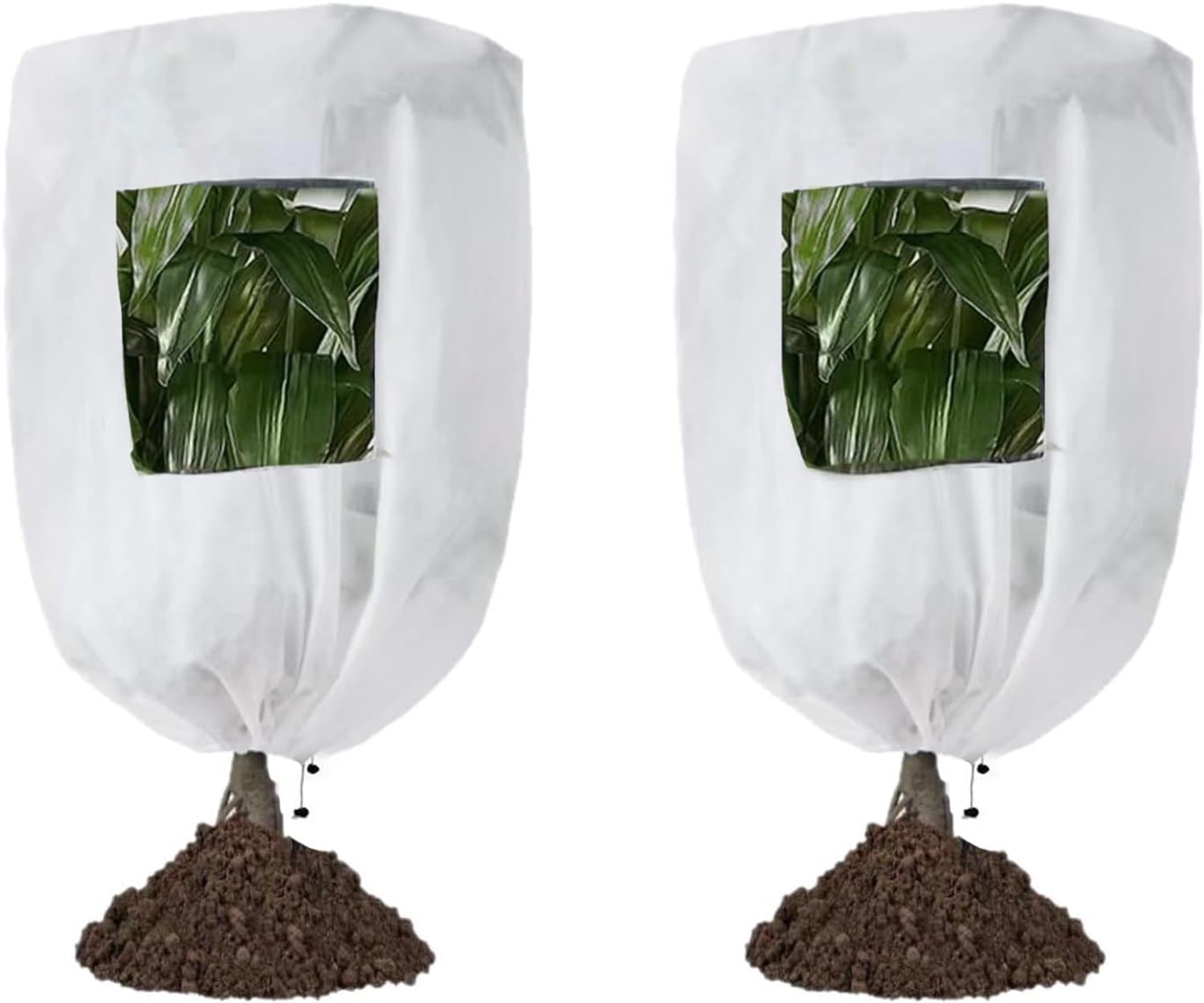 YAGXIG Beschermhoes planten - Planthoes-set van 2 - 47 x 70 inch - tegen vorst- Plantenhoes tegen vorst-UV-doorlatend-Beschermhoes winter boom/plant -Beschermhoes Winter-Met transparant venster-Herbruikbaar-Wit-Geschikt voor buitenplanten