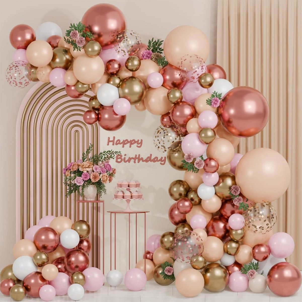 Ballonnen Boog Set, 114st Pastel Oranje Witte Latex Ballonnen Roze En Gouden Ballonnen Helium Confetti Ballon Voor Verjaardagsfeest Decoratie, Bruiloft, Baby Shower, Geslacht Onthulling