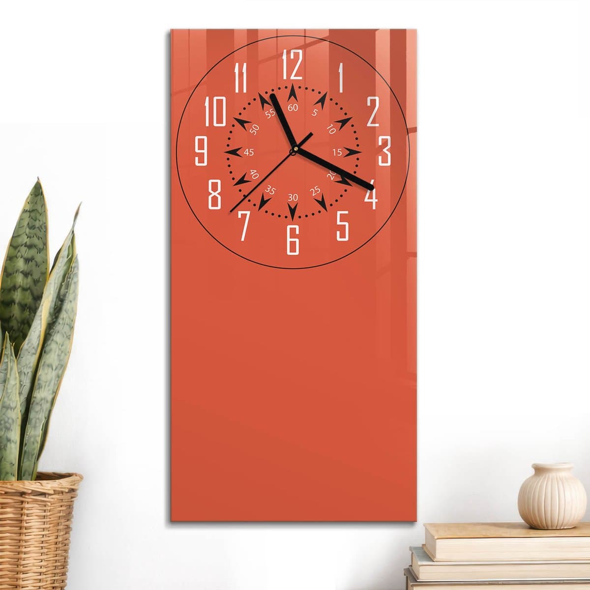 ArtPrintCave Oranje Glazen Klok - 30x60 cm - Rechthoekige Wandklok - Oranje Schild Unieke Klok - Achtergronden En Patronen Stille Wandklok - Zwarte Klokwijzers