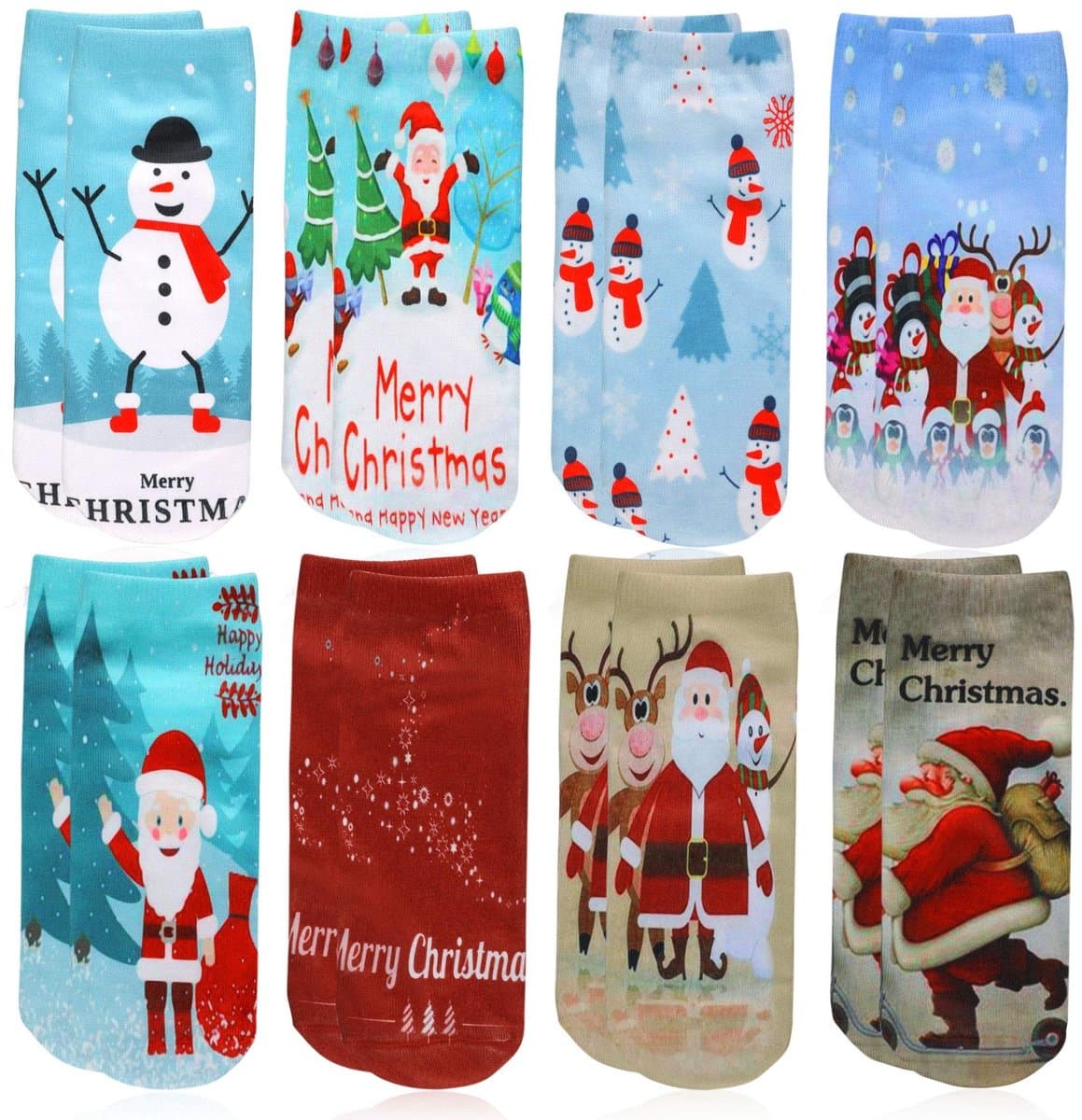 Dailygoods- Kerstsokken 8 Paar - Uniseks - Warme Katoenen Sokken - Elastische Sportsokken - Kerstpatroon - Perfect Cadeau - Sneakersokken