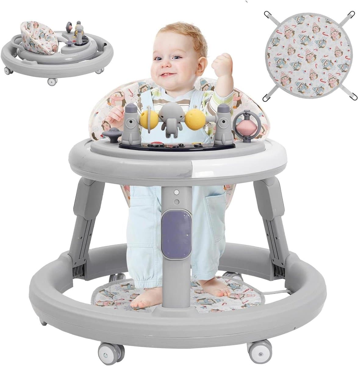Baby loopstoel - Loopwagen kinder - Eerste stapjes leren - 3-in-1 functie - 4-voudig verstelbaar - Oranje