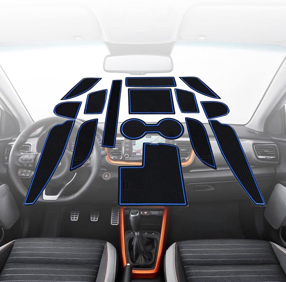 Stonic 2024 Rubberen mat compatibel met Kia Stonic 2018-2021 2022 2023 2024 Anti-slip Vloermatten voor Bekerhouder, Bedieningsplaat en Auto Accessoires, middenconsole