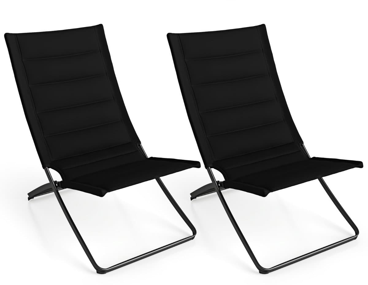 SureDeal® - Ligbed - Opvouwbare Strandstoelen Opvouwbare - Beklede Rugleuningen - Zittingen - 90x57x87 cm - Zwart