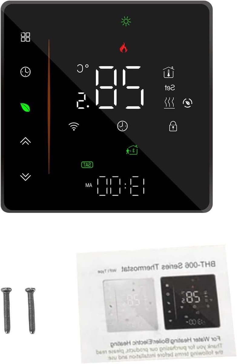 Slimme Thermostaat - WiFi Regelaar - Vloerverwarming - App Bediening - 86 mm - Zwart