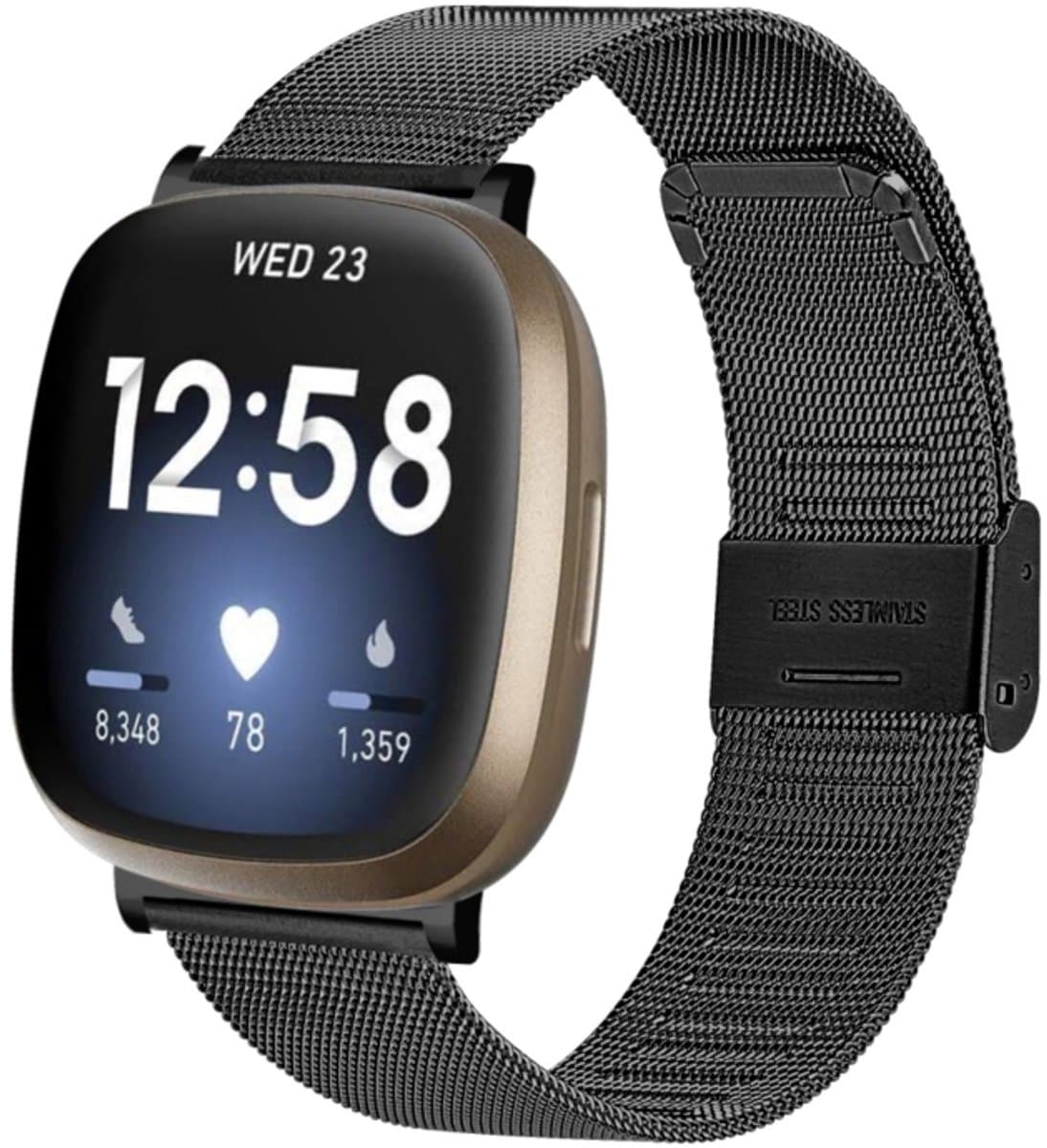 Voor Fitbit Versa 4 / Sense 2 Milanese gesp metalen horlogeband (zwart)