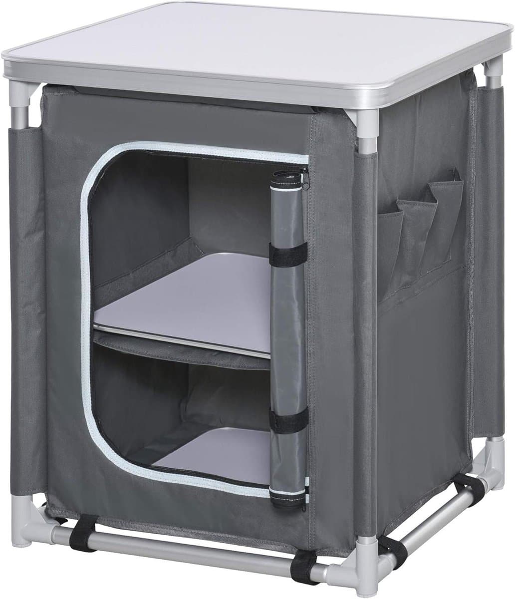 Camping Keukenkast - Opvouwbare Tafel - Buiten Koken - Met Opbergruimte - 60 x 49 x 70 cm - Grijs