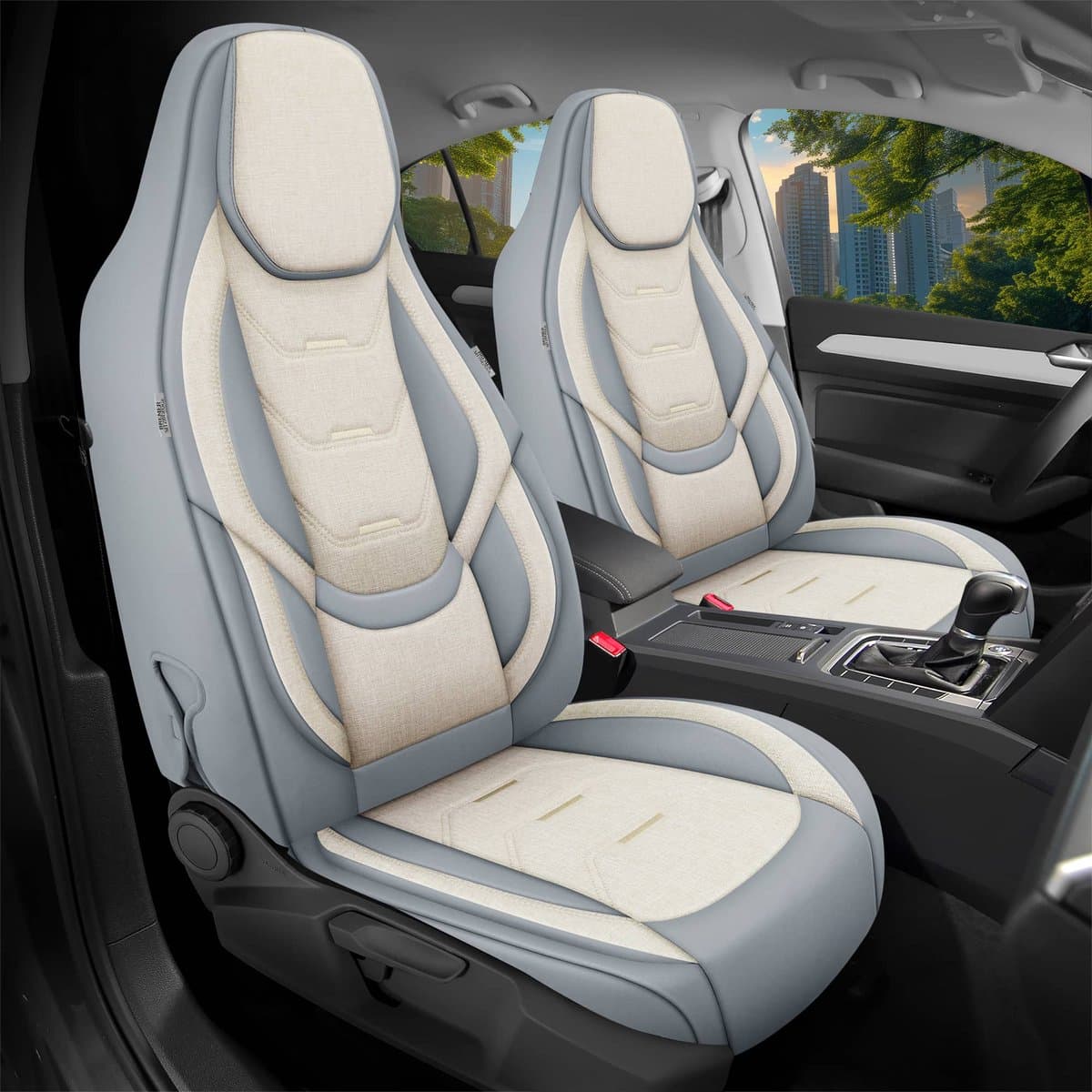 Autostoelhoezen voor Citroen DS Bj 2011-18 – Stoelhoezen voor bestuurder en passagier in Grijs/Beige