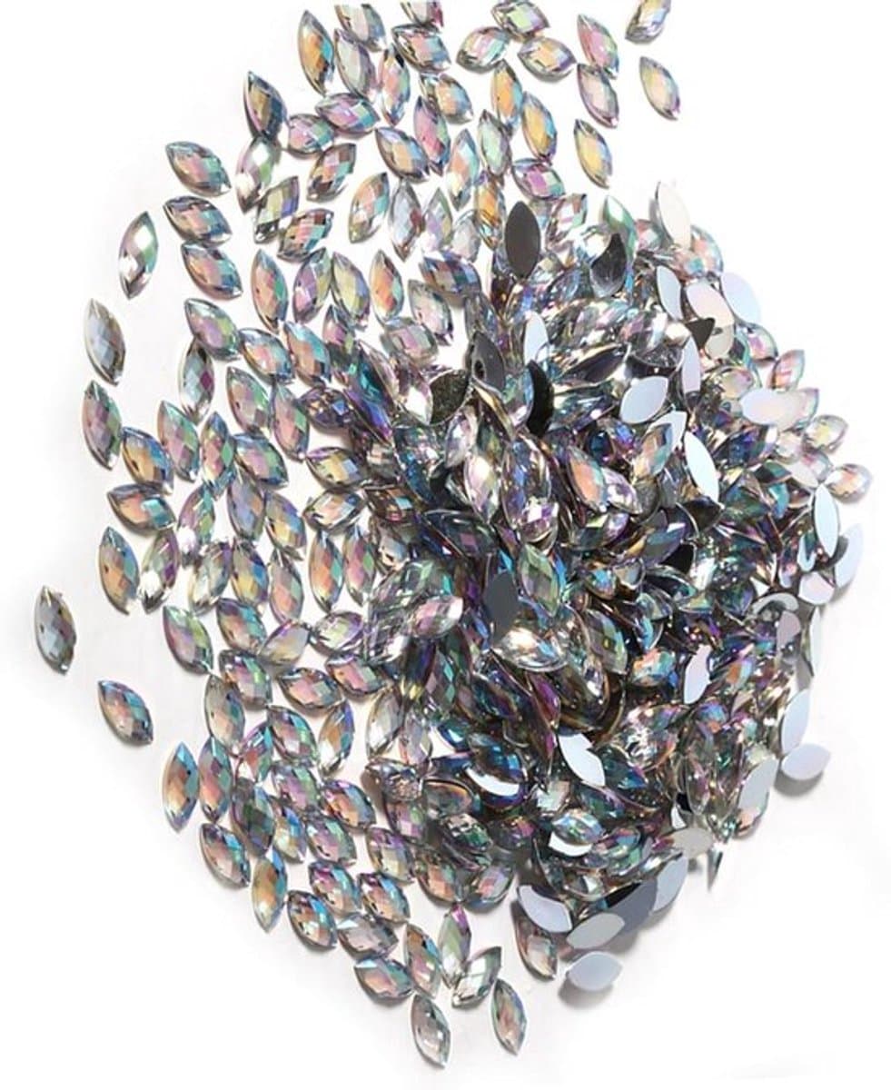 500 stuks AB acrylwaterdruppels 7x15 mm, platte rhinestones met vlakke achterkant voor DIY-decoraties en speciale effecten