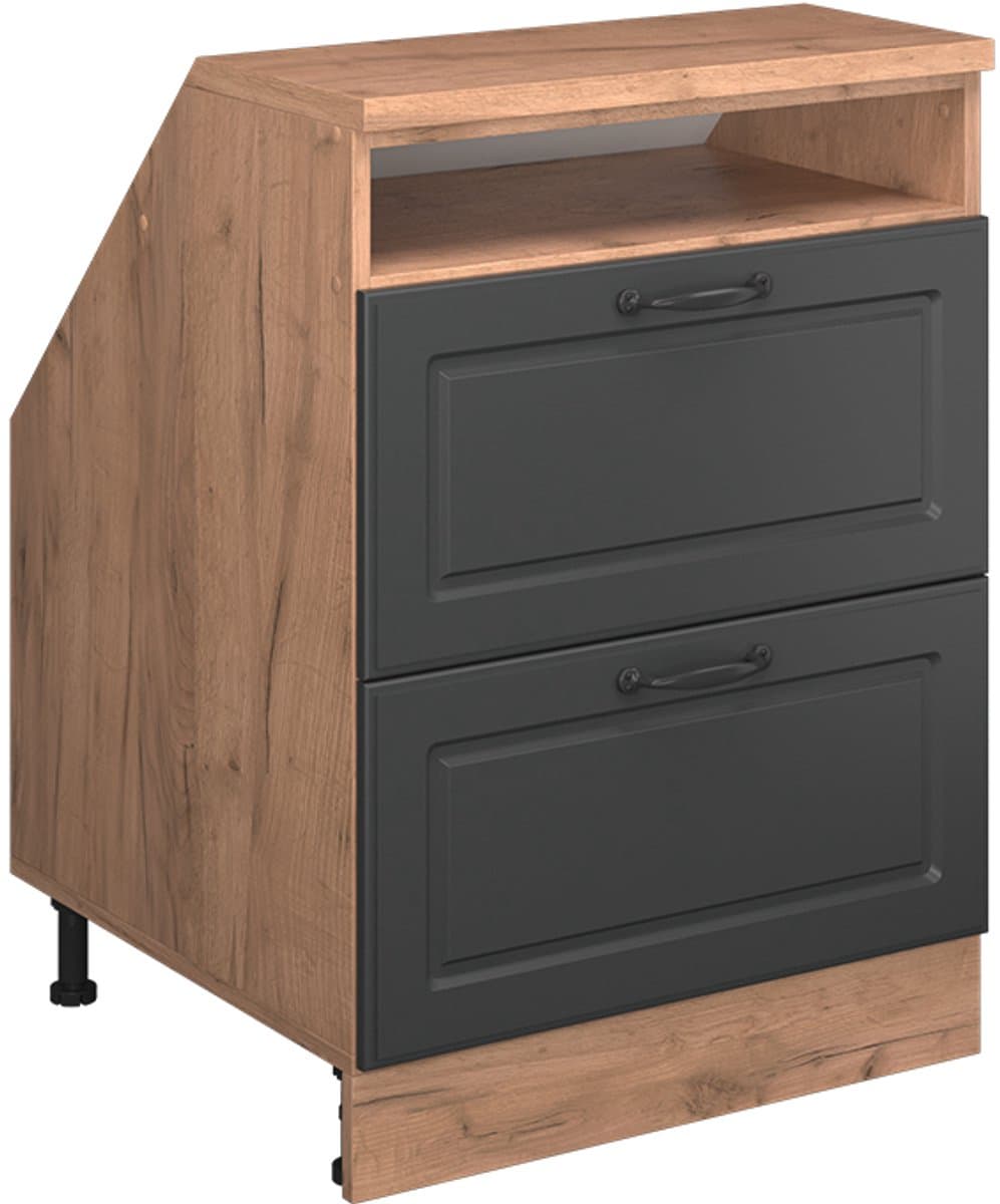 Vicco Rion Kast voor schuine wand – 60 x 81.6 cm met 2 laden, kastromp 60 cm diepte Antraciet landhuis