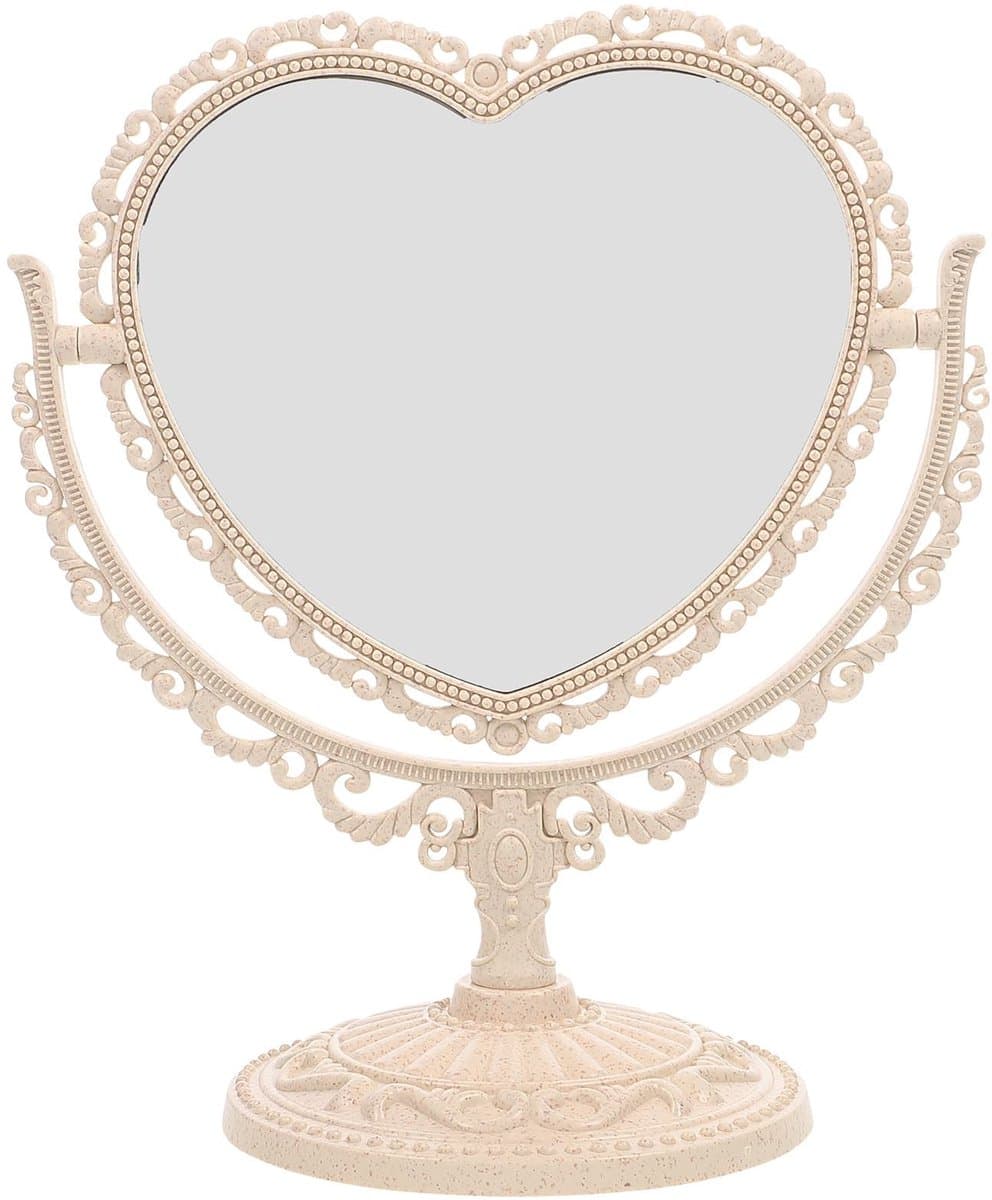 Allecto - Tabletop Makeup Mirror - Staande Make-up Spiegel - 360 Graden Rotatie - Beige Hartvorm - Vergrotende Spiegel - Geschikt voor Thuisgebru