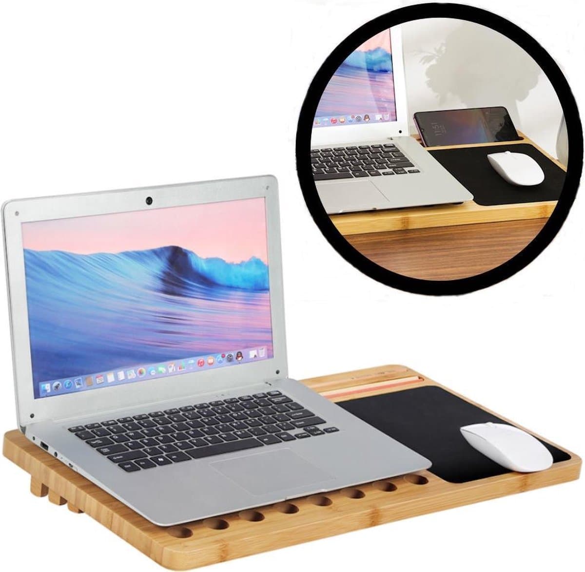 Laptop standaard Bamboe - Laptopstandaard - Laptop verhoger - Laptoptafel Schoot - Schoottafel - Bedtafel - Knietafel