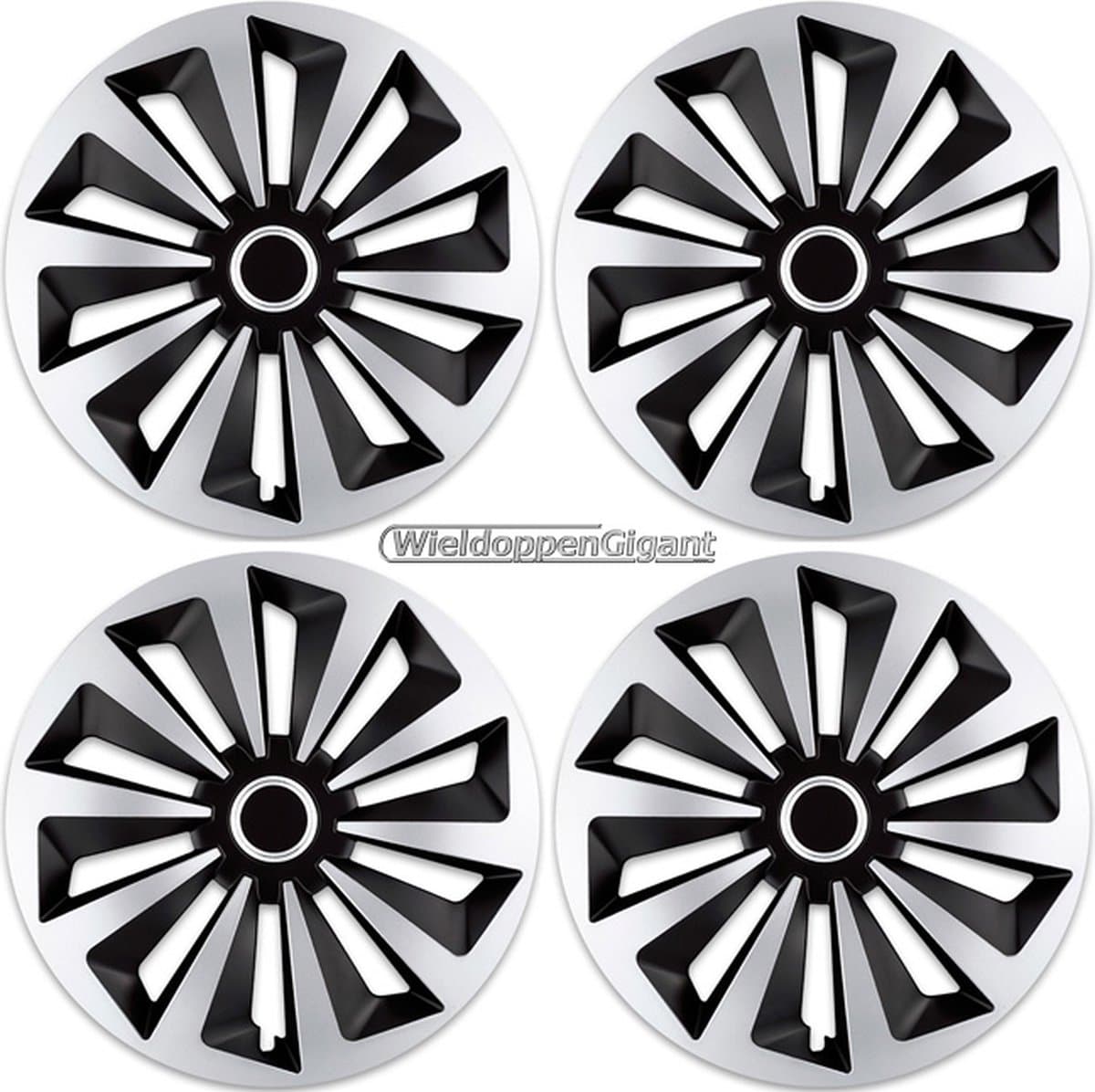GoodGo Wieldoppen set FOXY-SB 15 inch in zilver/zwart + chroom ring. Set a 4 stuks (CONTROLEER UW BANDENMAAT en lees a.u.b. de onderstaande, uitgebreide tekst!)