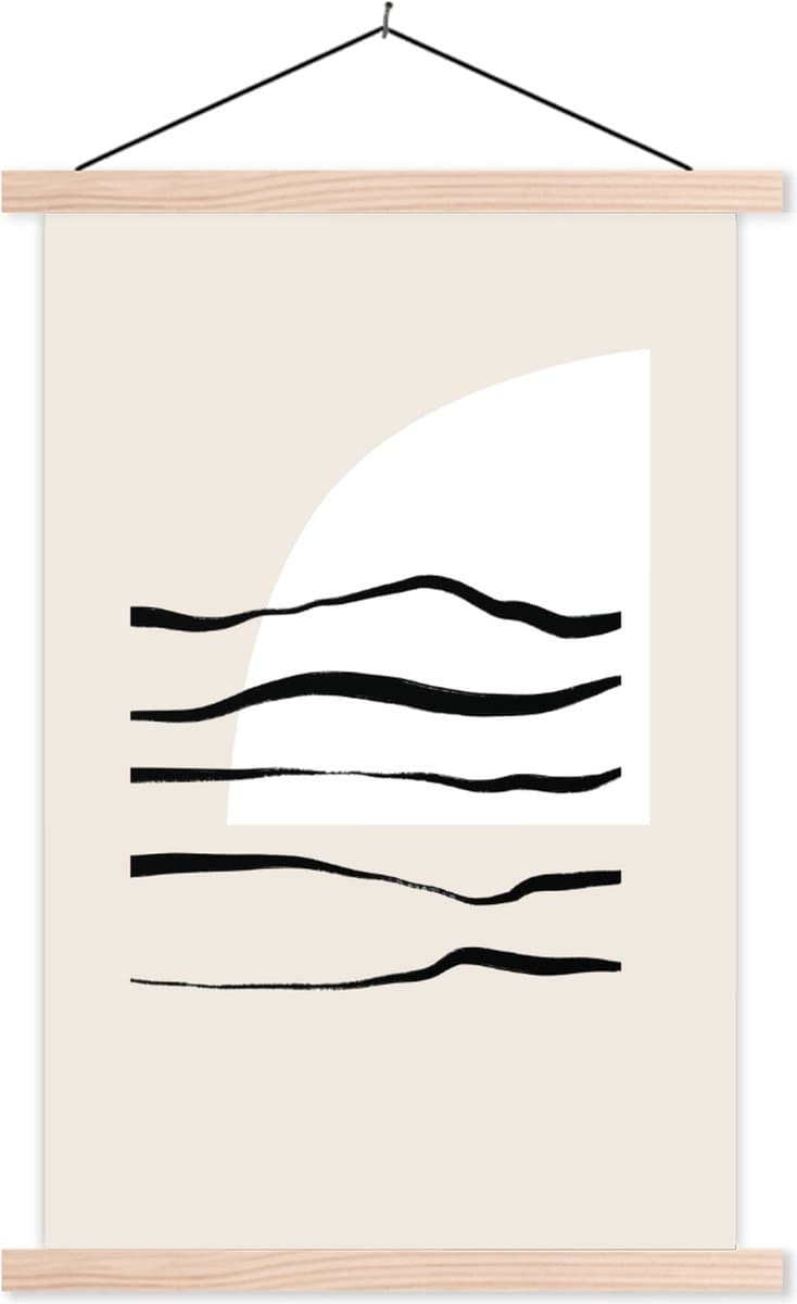 Posterhanger incl. Poster 60x90 cm - Schoolplaat - Abstract - Lijn - Pastel - Textielposter - Blanke latten