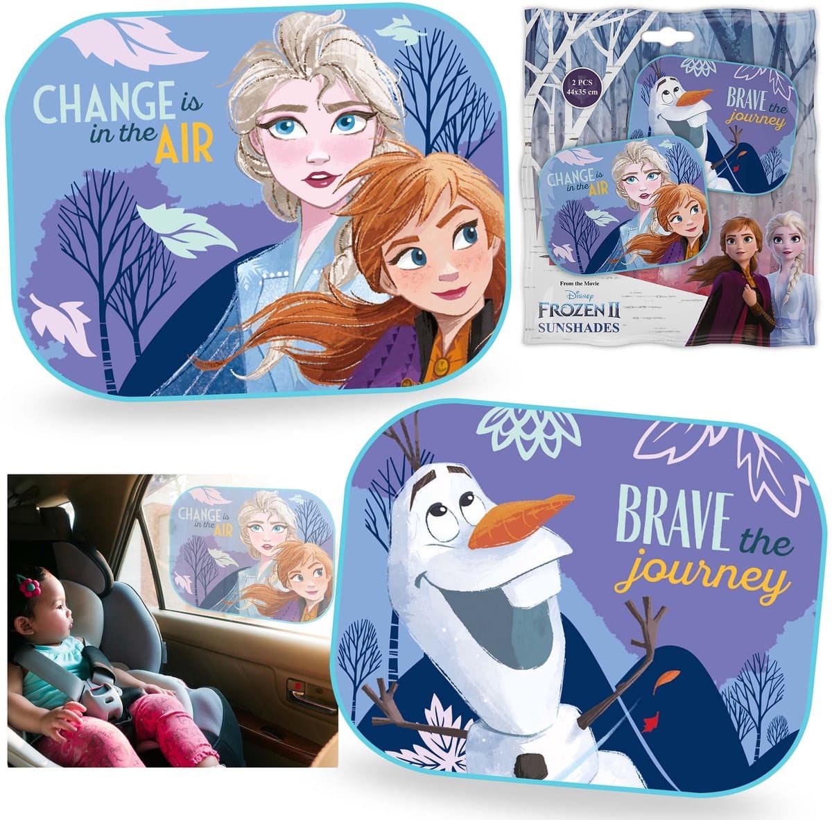DISNEY Frozen Zonnescherm BESCHERMING TEGEN DE ZON auto, rubberen zuignappen SET 2 stuks