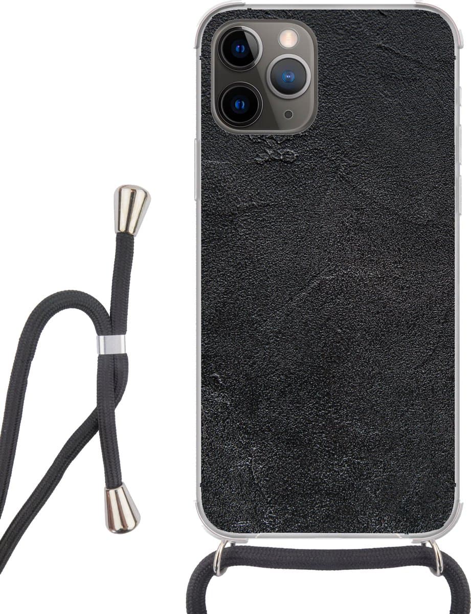 Telefoonhoesje Geschikt voor iPhone 12 pro crossbody - Industrieel - Beton print - Grijs - Vintage - Rustiek - Siliconen - Crossbody - Backcover met Koord - Telefoonhoesje met koord - Hoesje met touw Telefoonhoesje